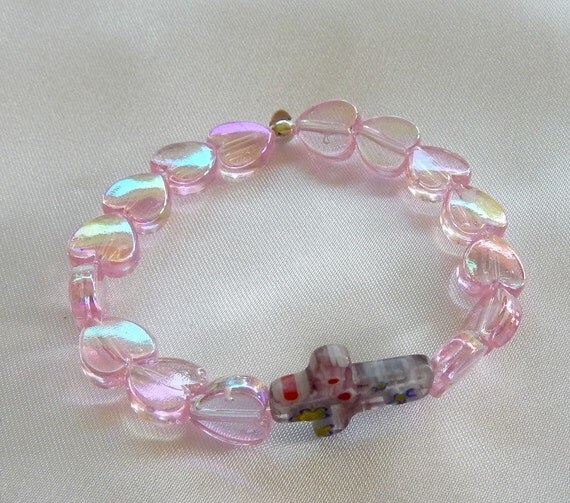 Little Girls Bracelet Hearts and Cross Bracelet
