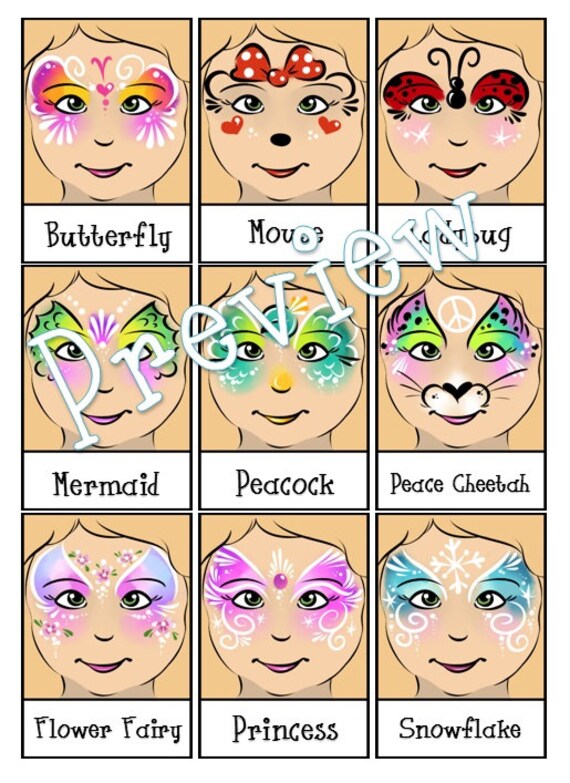 Face Painting Menu 4 Page Bundle Digital Download PDF and