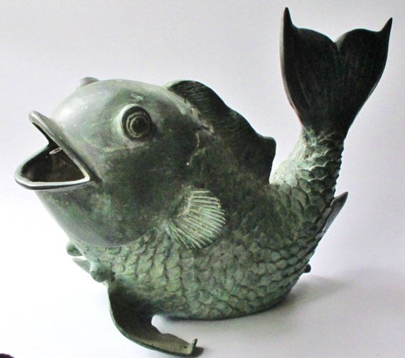 Items similar to Vintage BRONZE FISH Garden Statue/ Pond Spitter