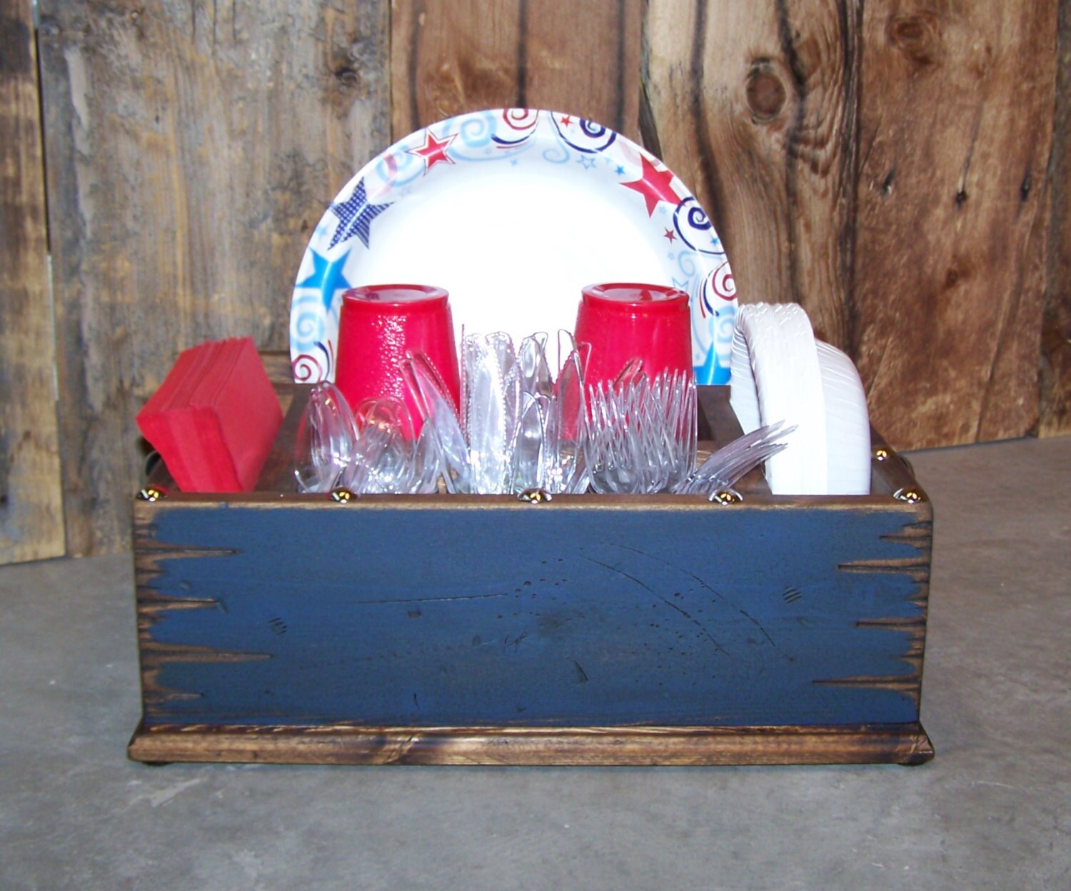 Dark blue utensil tableware caddy organizer for napkins paper