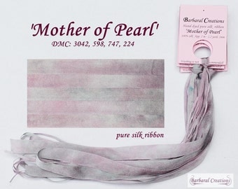 Hand dyed 7 mm wide pure silk ribbon - 'Mother of Pearl'
