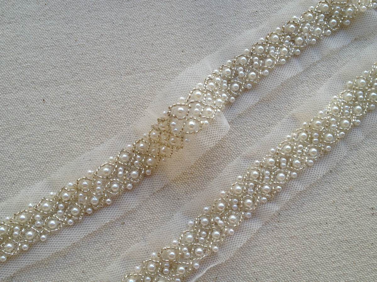 1 Yard Wedding Trim Ivory Pearl Beaded Trim Bridal Sash Belt