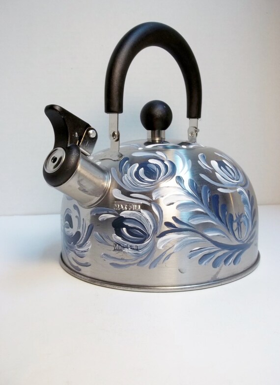 Stainless Steel Tea Kettle Hand Painted Scandinavian