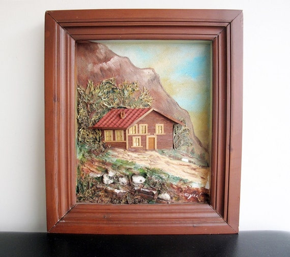 Vintage 3D Wall HangingWood HouseWood Mountain by VINTAGEARTHOME