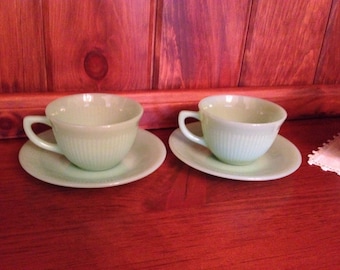 Vintage Fire King Jadeite Ray Cup and Saucer 2 Sets