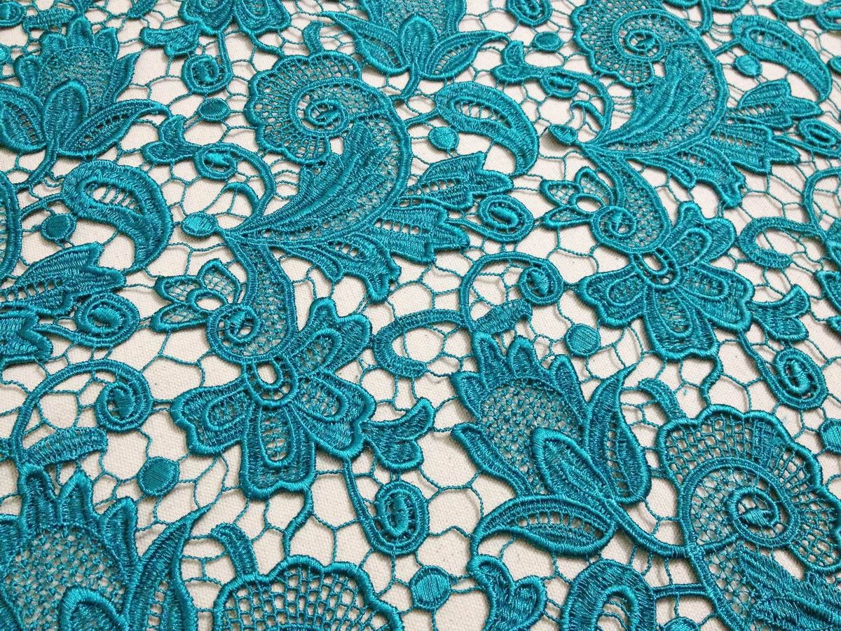 Blue Guipure Lace Fabric Embroider Floral Fabric 35 wide