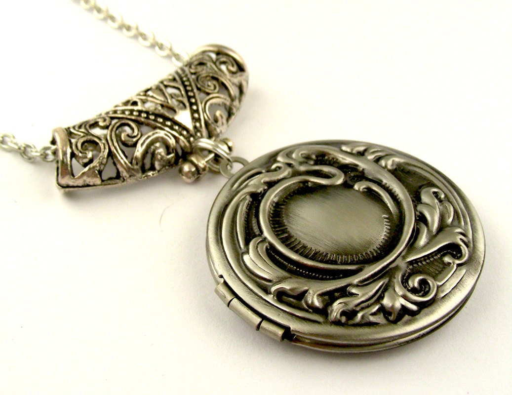 Silver Locket Necklace Decorative Bail Photo Locket Pendant