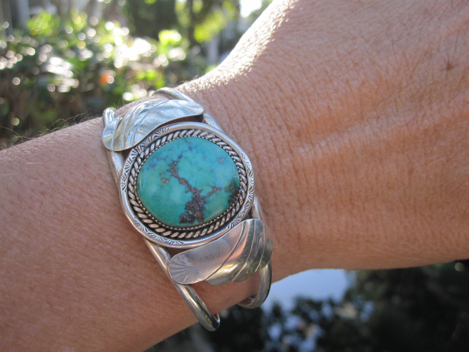 Vintage Native American Turquoise and Sterling Silver Cuff