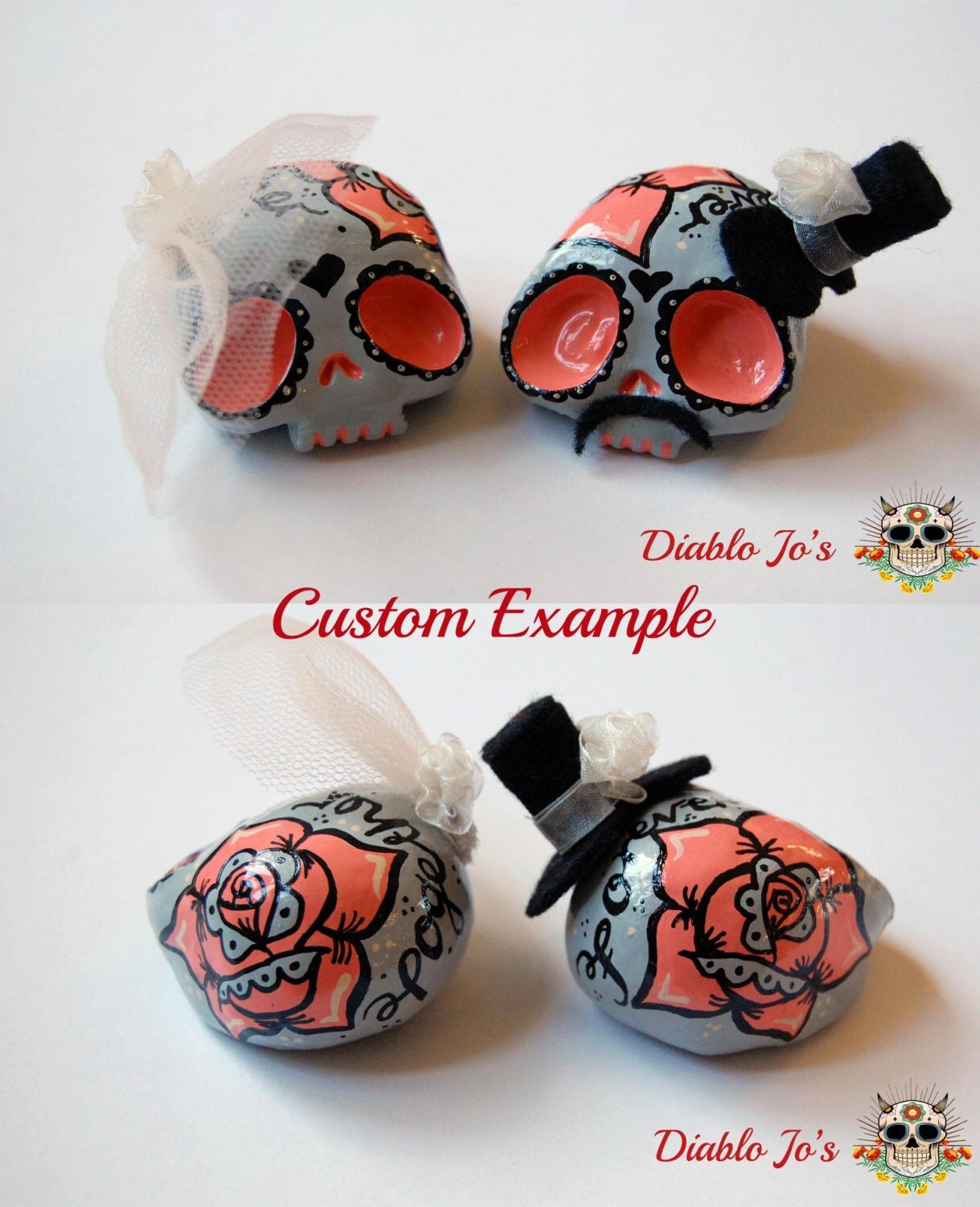 Wedding Sugar Skulls Cake toppers Bride and Groom Mexican Day