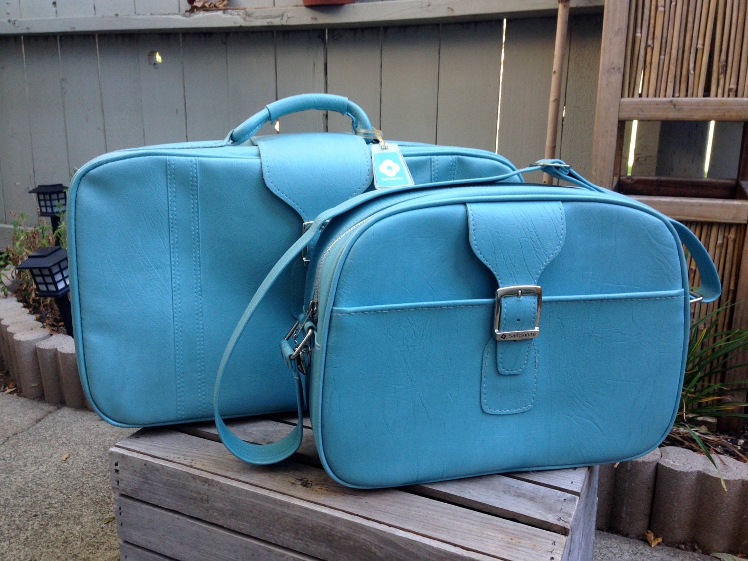 Vintage Luggage Set Turquoise Blue Samsonite Sidekick Carry On