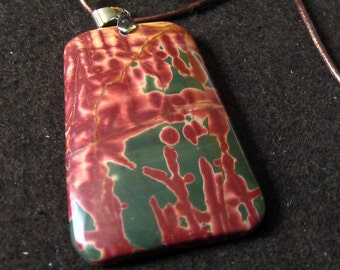 Pendentif En Jaspe Fire Stripe Véritable - Bijou FIMO, Pierre Naturelle, Pour Femme, Neuf Sans Emballage
