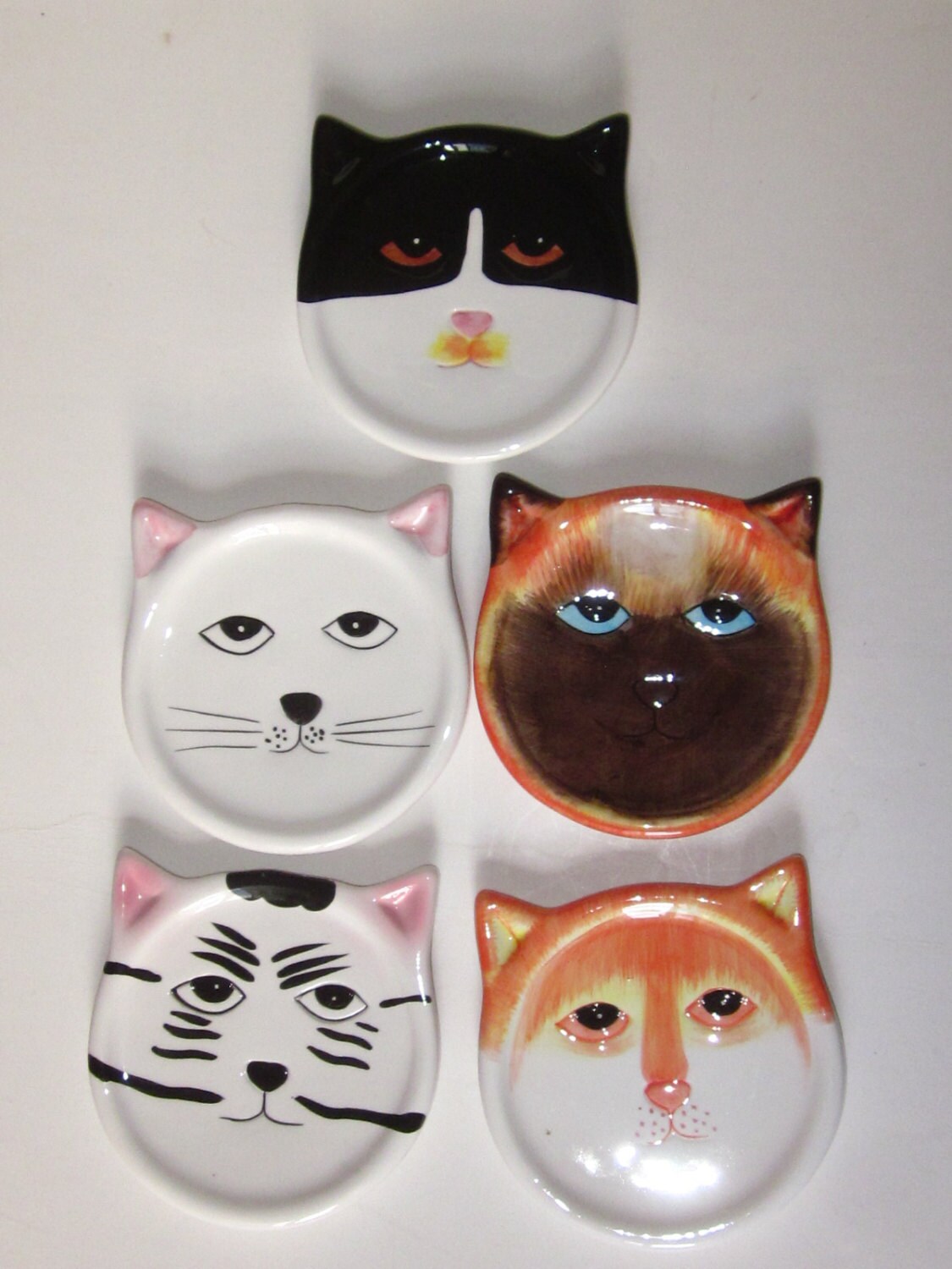 CERAMIC CAT COASTERS 5 Different Cat Face Drink