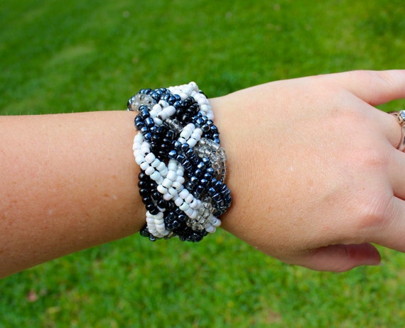 Items Similar To Black And White Braided Beaded Bracelet On Etsy 0433