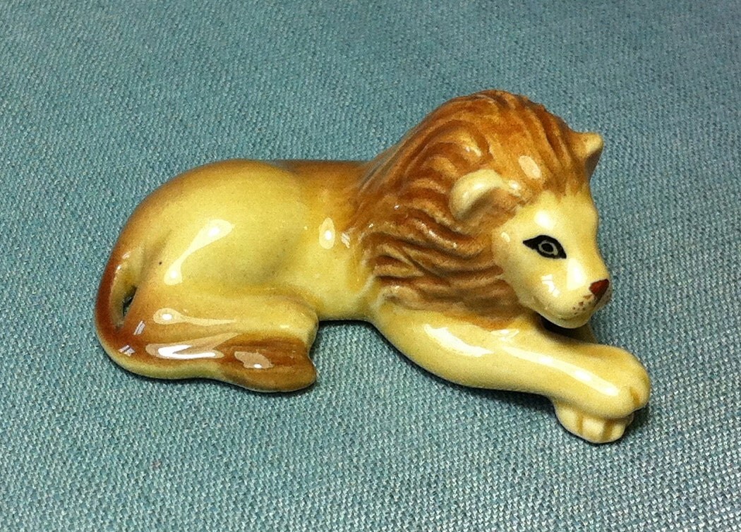 Miniature Ceramic Lion Sitting Animal Cute Little Tiny Small