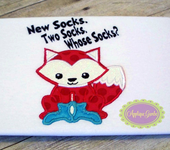 Fox with Socks Seuss Inspired Machine Embroidery Applique Design from