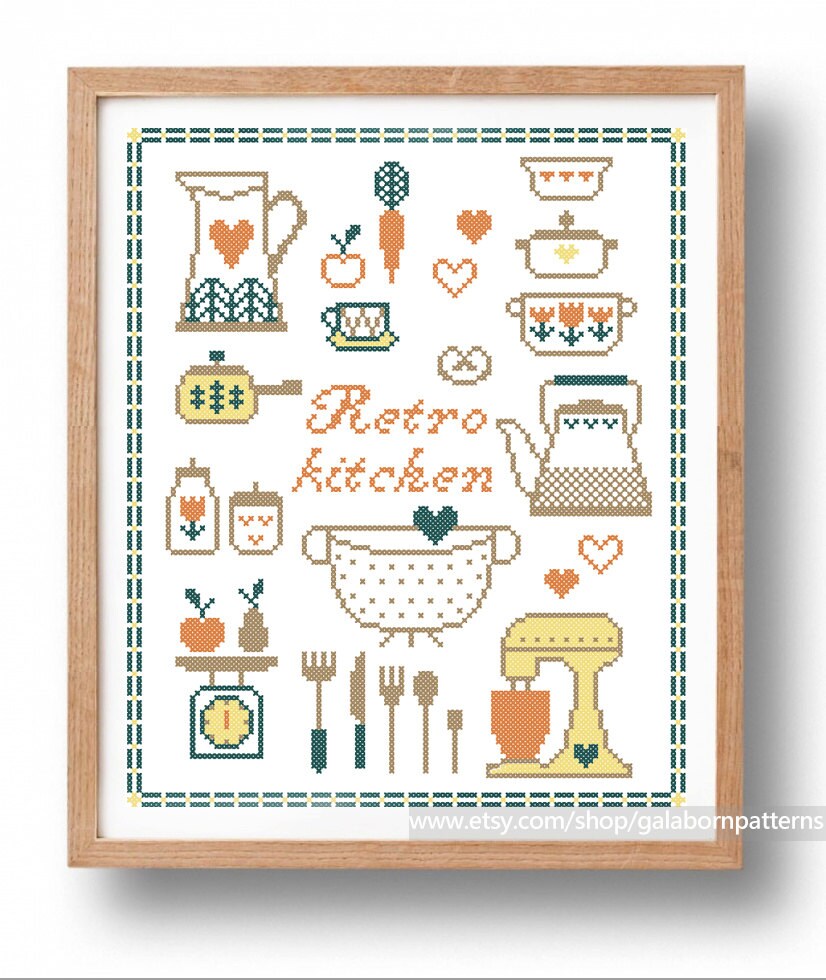 Retro kitchen big PDF Counted cross stitch pattern Vintage