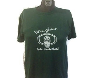 80's Wingham Tyke Basketball T-shirt / 1980's Sports Tee Shirt / Athletic Camp Shirt / 9 Nine / Green White / 50/50 / Penmans / Medium Med M