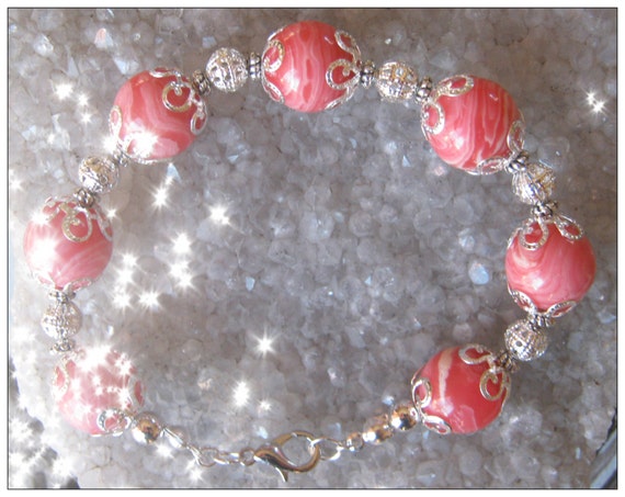Beautiful Handmade Silver Bracelet with Rhodonite