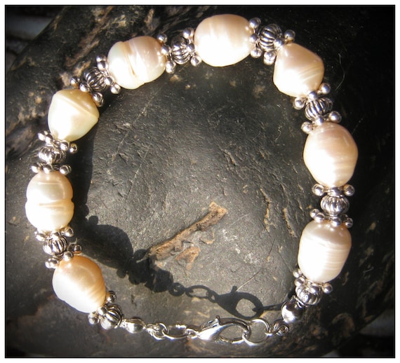 Handmade Silver Bracelet with White Sea Pearls by IreneDesign2011