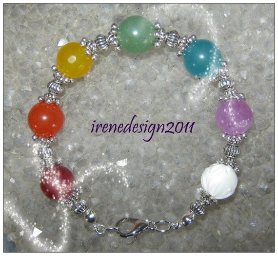 Handmade Silver Chakra Bracelet with 7 Gemstones by IreneDesign2011