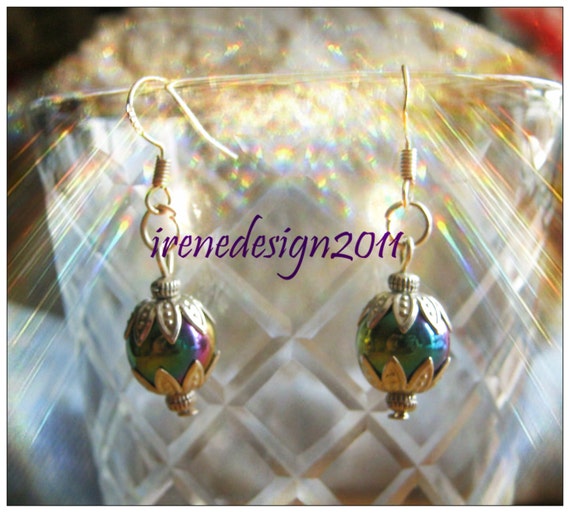 Handmade Silver Hook Earrings with Magnetite by IreneDesign2011