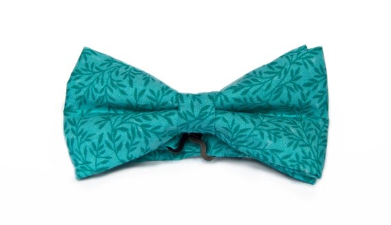 Men's bow tie teal with floral patterns handmade pretied