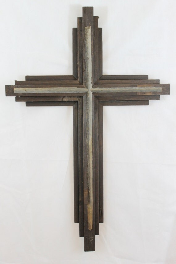 OKLAHOMA  CROSS - Large Wooden Rustic Cross   33" tall  wood stained with natural center