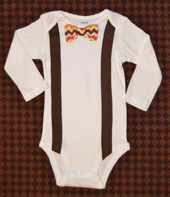 Items similar to Onesie with bow tie and suspenders on Etsy