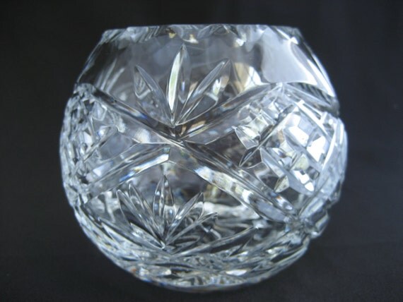 Vintage Round Glass Crystal Vase Medium Rose by BelleBloomVintage