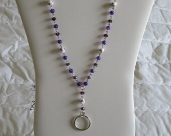 Purple Floral Lanyard Set with Matching Bracelet