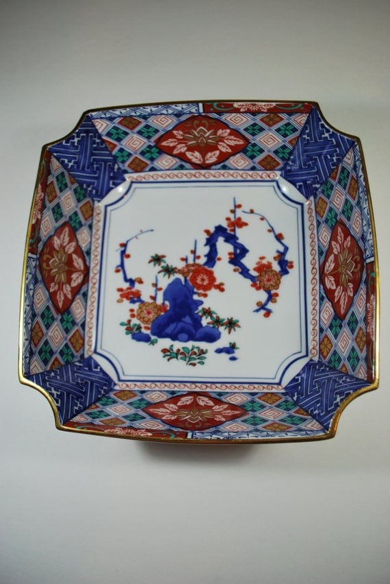 Vintage Japanese Shibata Porcelain Imari Style Square Bowl