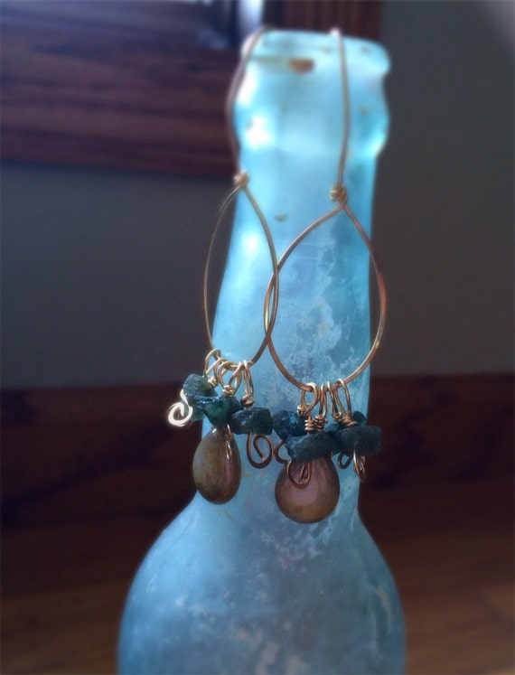 Gold Chandelier Earrings Teal Chandeliers Rough by TPSDesigns