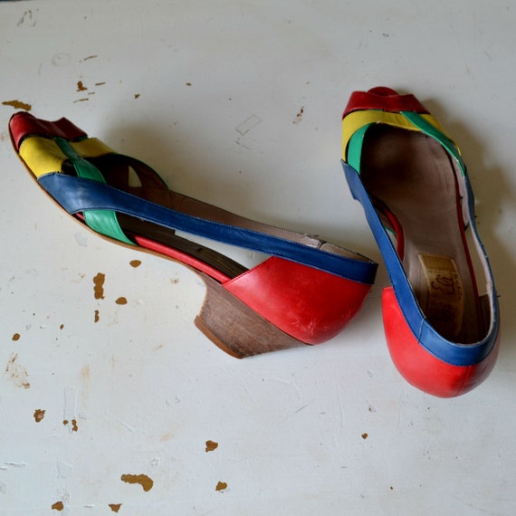 60s Rainbow Bright Sandals kitten Heels Cut outs Peep Toe Van Eli Made ...