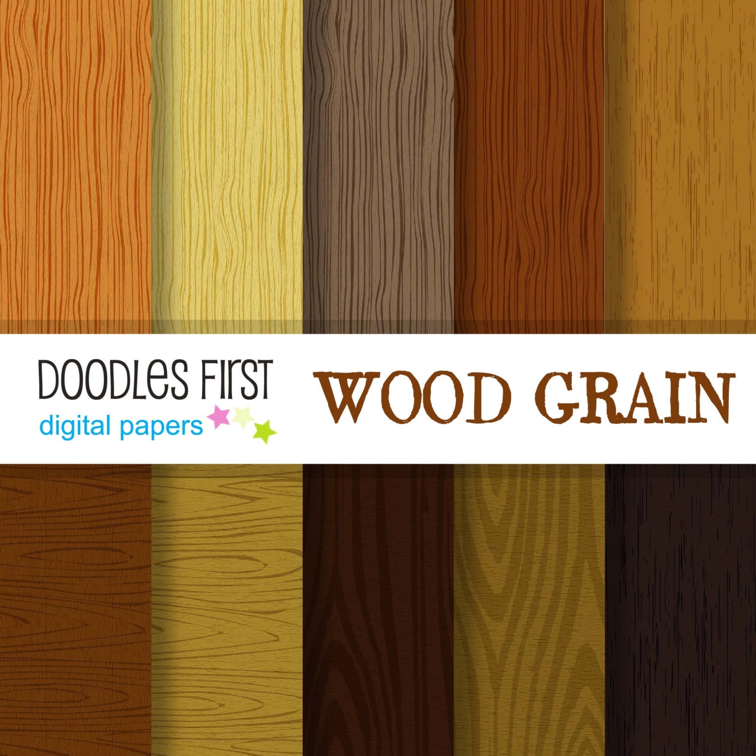 Wood Grain Digital Paper Pack Includes 10 for Scrapbooking