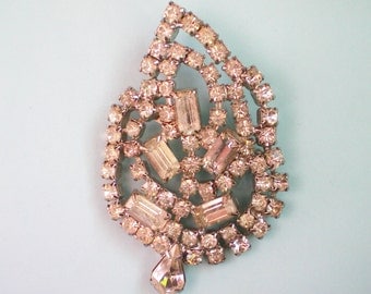 Vintage Clear Rhinestone Leaf Pin - 2508
