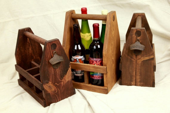 22oz Bomber Beer, Wine and Liquor Caddy, Rustic Wooden Tote, Wedding Gift