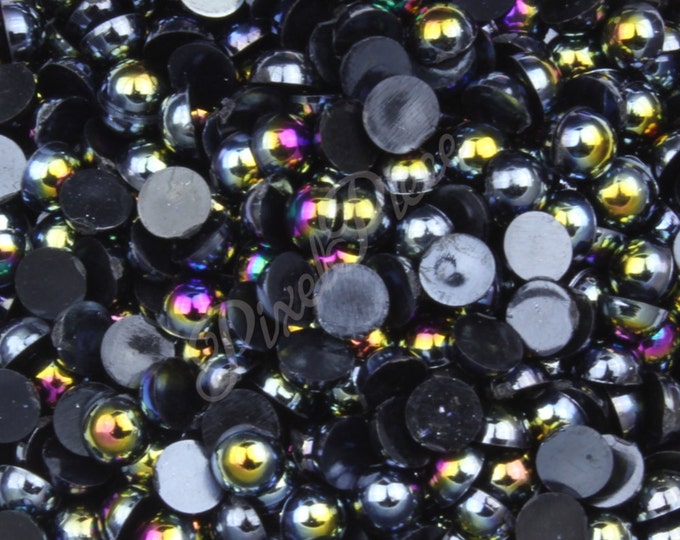 AB Black Half Pearl Gems Flat Back Face Art Nail Art Scrapbook Phone Decoration Cabochon 2mm 3mm 4mm 5mm 6mm 8MM