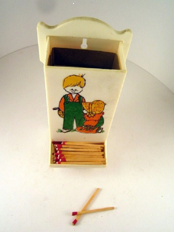 Vintage match holder Stick matchbox holder by