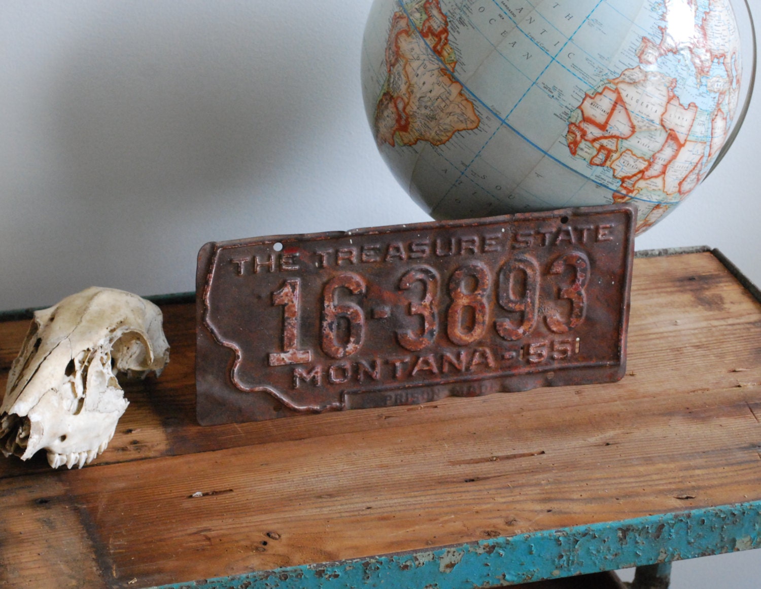 1955 Prison Made Montana License Plate. Fab Crusty Patina.