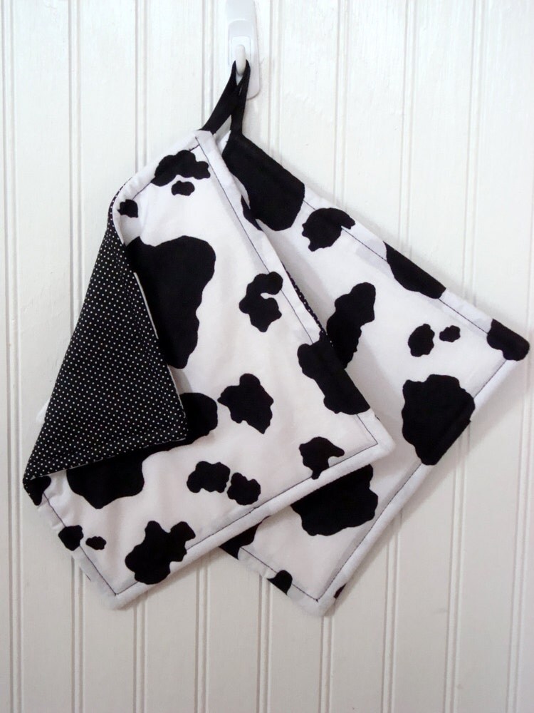 Cow Pot Holders Set of 2 Cow Print Cow Hide by MarlenesSewingRoom