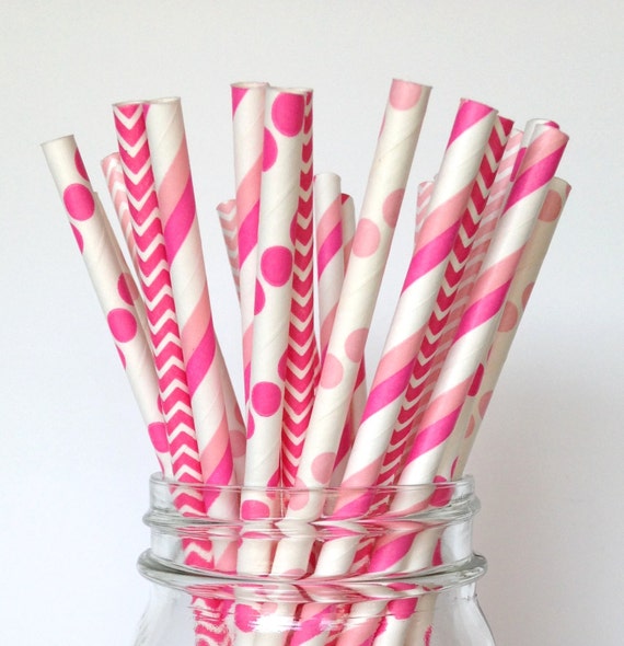 Items similar to Pink Princess Party Hot Pink Straws Bright Pink