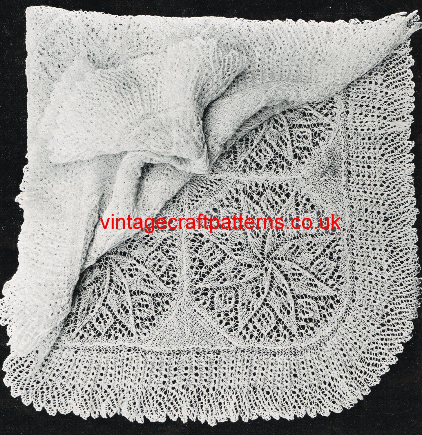 Knitted Square baby shawl viennese lace style vintage knitting