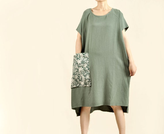 Women Green Plus Size Dresses Cotton Linen Plus Size by MordenMiss