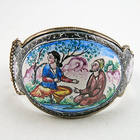 Vintage Silver Bangle Painted Persian Jewelry by OldeAntiques