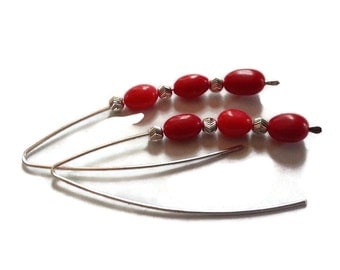 Sterling Silver Red Bamboo Coral Elegant Earrings Trending Artisan OOAK Jewelry Trendy Gift for Her 2015 Trends
