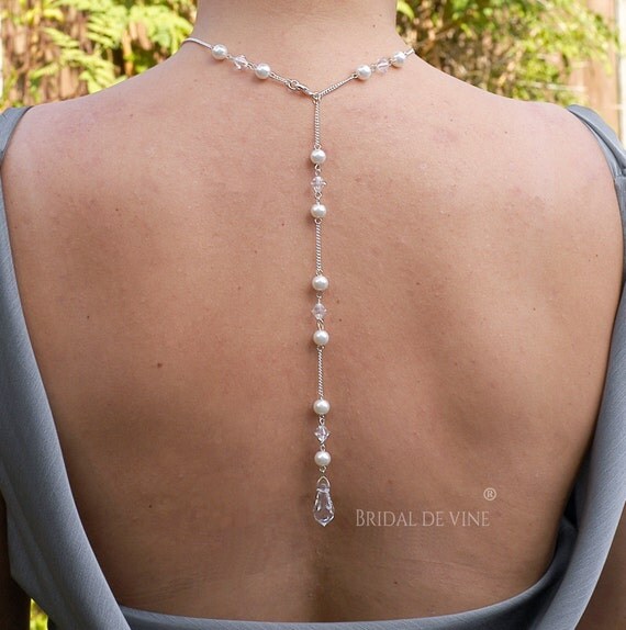 Bridal Backdrop Necklace Lariat made with Swarovski Crystals