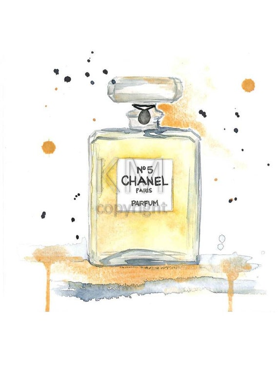 Chanel No 5 Fashion Illustration Watercolor by KelseyMDesigns