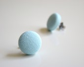 Aqua Blue Fabric Button Earrings - 1/2 Inch Light Blue Button Post Earrings