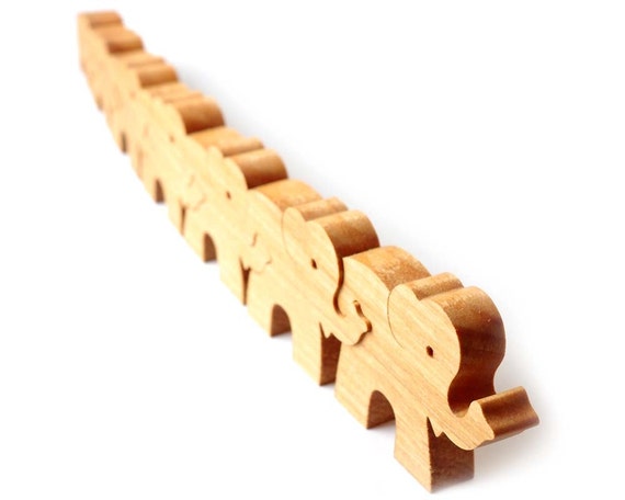 Wooden Puzzle Seven Elephants, Wooden toys. Wooden Natural Organic Animal Puzzle