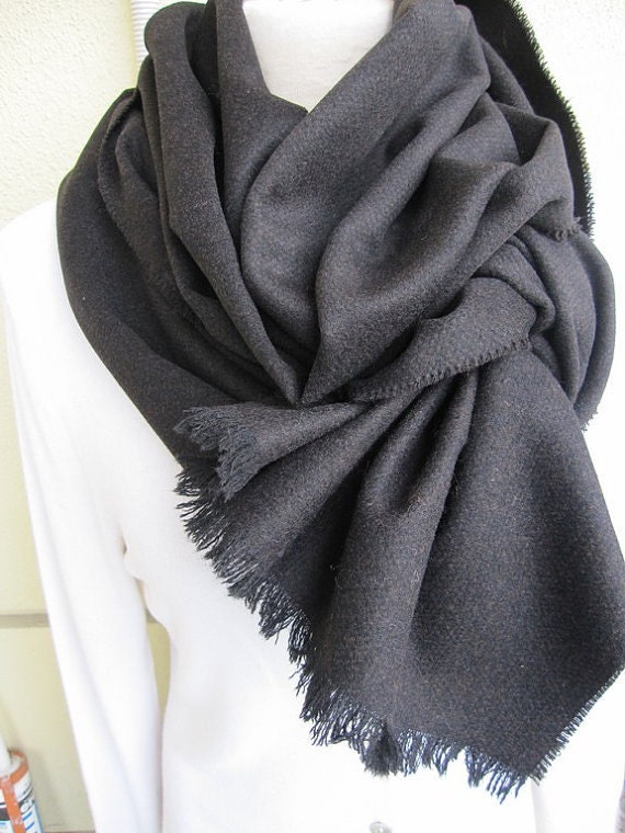 Solid Black Wool Long Scarf Men's Women's 2016